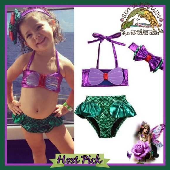 Moon Goddess Boutique Other - 3 Piece Mermaid Bikini With Headwear Bow Purple